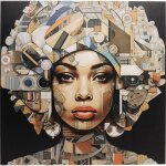 Tableau en verre femme afro abstraite 120x120