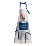 Tablier de cuisine recycl en coton ecru / bleu 85 x 72