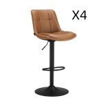Tabourets de bar lot de 4 avec dossier et repose - pieds marron caramel