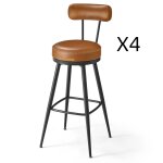 Tabouret de bar lot de 4 pu avec coutures hauteur 76 cm marron caramel
