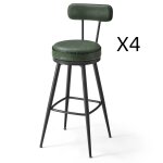 Tabouret de bar lot de 4 pu avec coutures hauteur 76 cm vert fort