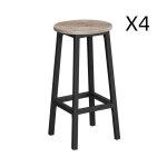 Tabourets de bar lot de 4 avec repose - pieds effet bois grège Tabourets de bar lot de 4 avec repose - pieds effet bois grège