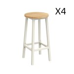 Tabourets de bar lot de 4 rond avec repose - pieds effet bois blanc