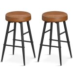 Tabourets de bar en acier et pu avec coutures marron caramel