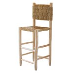 Tabouret de bar bois dossier damier naturel 40 x 40