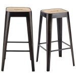 Tabourets de bar industriels en bois de manguier et acier noir h79 (x2)