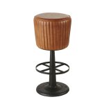 Tabouret de bar matelassé en cuir de buffle marron et acier noir h78 Tabouret de bar matelassé en cuir de buffle marron et acier noir h78