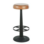 Tabouret de bar professionnel en cuir de buffle camel et acier noir Tabouret de bar professionnel en cuir de buffle camel et acier noir