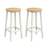 Tabourets de bar rond avec repose - pieds effet bois blanc lot de 2