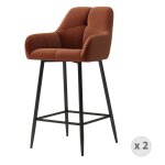 Tabouret de bar en tissu bouclé terracota et métal noir (x2) Tabouret de bar en tissu bouclé terracota et métal noir (x2)
