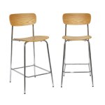Tabouret de bar vintage effet frêne et pieds métal chromé (lot de 2) Tabouret de bar vintage effet frêne et pieds métal chromé (lot de 2)