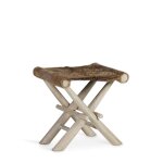 Tabouret en bois de teck et cuir naturel Tabouret en bois de teck et cuir naturel