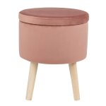 Tabouret coffre rose pieds en pin