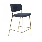 Tabouret de comptoir en velours bleu et structure dore