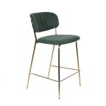 Tabouret de comptoir en velours vert avec structure dorée Tabouret de comptoir en velours vert avec structure dorée
