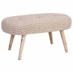 Tabouret en coton tiss beige et bois 82x43x43h cm