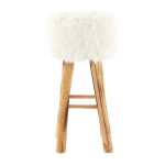 Tabouret haut carr en fourrure synthtique et pin