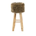 Tabouret haut rond en fourrure synthétique marron et pin Tabouret haut rond en fourrure synthétique marron et pin