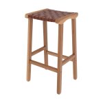 Tabouret pour lot central 68 cm en teck et cuir tress marron