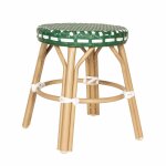 Tabouret de jardin en aluminium et rotin synthétique blanc et vert Tabouret de jardin en aluminium et rotin synthétique blanc et vert