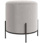 Tabouret rond style contemporain acier noir velours gris clair
