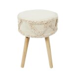Tabouret scandinave beige motifs imitation fourrure Tabouret scandinave beige motifs imitation fourrure