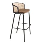 Tabouret en velours brun et rotin marron et noir