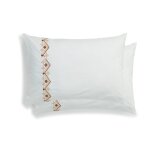 Taie d'oreiller (x2) percale de coton blanc & caramel 50x70