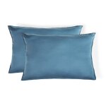 Taie d'oreiller (x2) satin lavé de coton bio bleu orage 50x70 Taie d'oreiller (x2) satin lavé de coton bio bleu orage 50x70