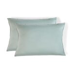 Taie d'oreiller (x2) satin lavé de coton bio vert céladon 50x70 Taie d'oreiller (x2) satin lavé de coton bio vert céladon 50x70