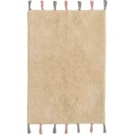 Tapis descente de lit en coton beige avec frange rose et grise 60x90cm