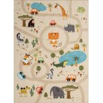 Tapis enfant animaux couleur voiture, beige, 120 x 160 cm