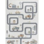 Tapis enfant lavable en machine circuit voitures beige / gris 140x200