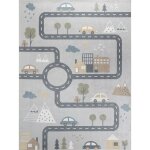 Tapis enfant lavable en machine circuit voitures bleu / gris 140x200