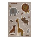 Tapis enfants motif animaux savane beige, sable avec relief 80x150