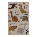 Tapis enfant motif dinosaures beige et taupe avec relief 140x200