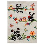 Tapis enfant toucher laineux imprim petits pandas blanc 100x150