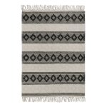 Tapis kilim ethnique tissé à franges et relief noir et blanc 80x150 Tapis kilim ethnique tissé à franges et relief noir et blanc 80x150