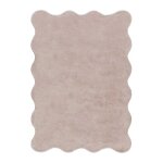 Tapis lavable uni rose poudr  bordure ondule 160x230 cm