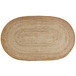 Tapis ovale en jute tress et passpoil en coton ocre 90x150