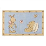 Tapis avec petit ourson et lapin bleu et beige 60x100