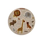 Tapis rond enfants animaux savane beige avec relief 120