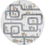 Tapis rond enfant lavable en machine circuit voitures beige / gris  160