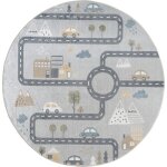 Tapis rond enfant lavable en machine circuit voitures bleu / gris  160