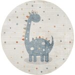 Tapis rond enfant lavable en machine dinosaure beige / gris  160