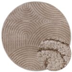 Tapis rond poils longs en relief beige 200x200cm - elle decoration