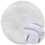 Tapis rond poils longs en relief crme 200x200cm - elle decoration