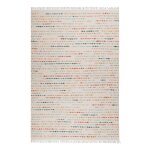 Tapis tiss main pure laine vierge  franges et multicolore 80x150
