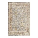 Tapis vintage bohme  poils ras et franges gris jaune 290x200