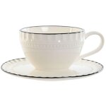 Tasse  caf avec dessous de tasse en porcelaine blanche et noir 125ml